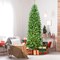 7 Ft Pre-Lit Pencil Christmas Tree Hinged Fir Tree Holiday Decor W/ Led Lights